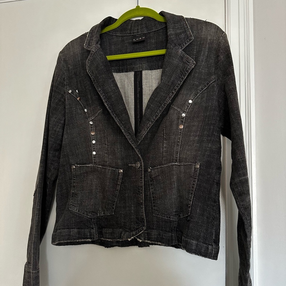 VTG FUBU. 90’s Black denim blazer jacket. Size: XL